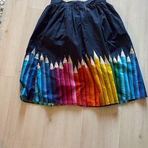 Navy Blue A-Line Skirt with Colorful Pencil Design